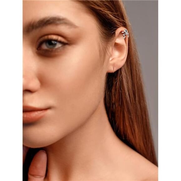 Frog Earrings Cuff Silver Cute Animal Jewelry for Women Accessory Gift - Picture 3 of 7